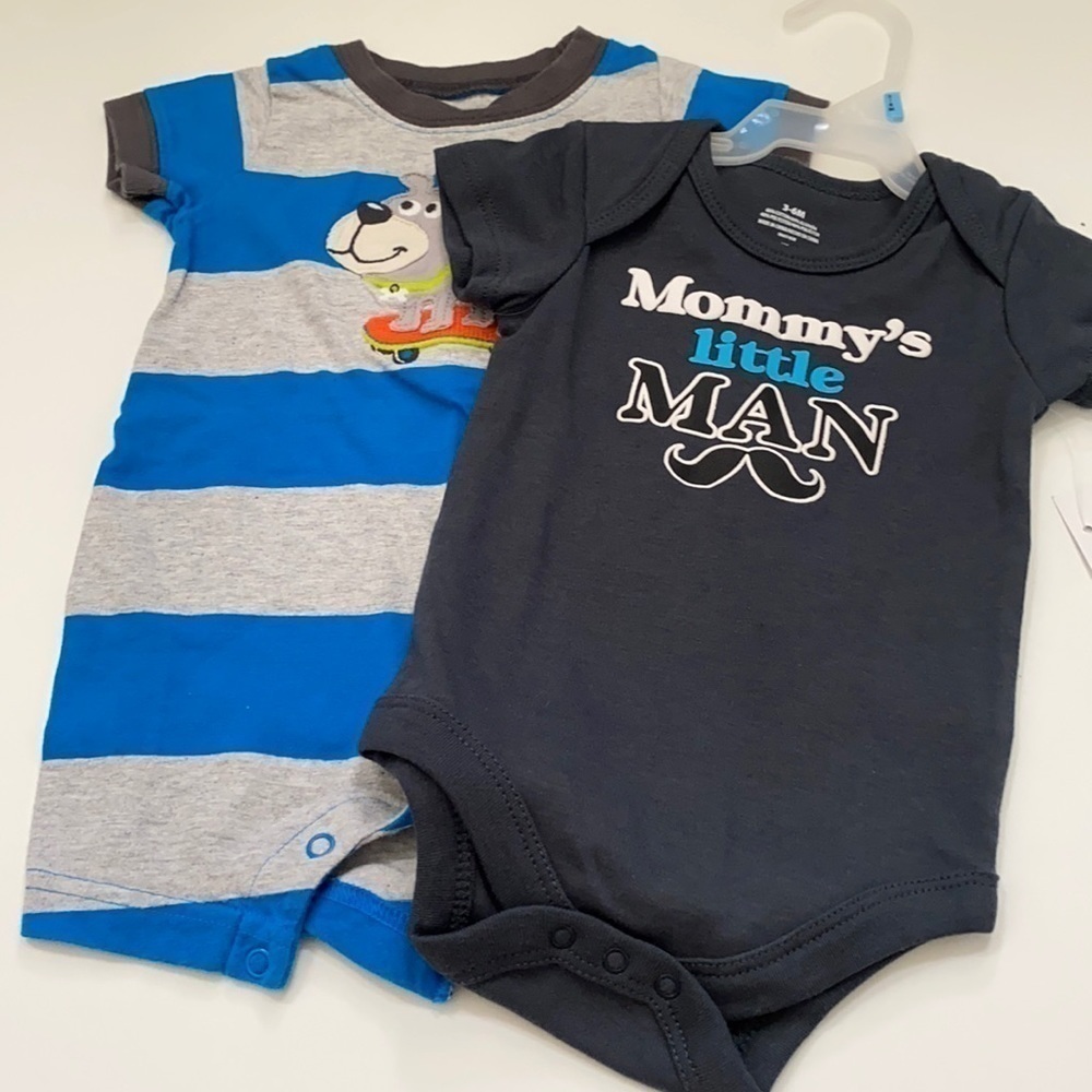 Two bodysuits 3-6M grey & blue Baby